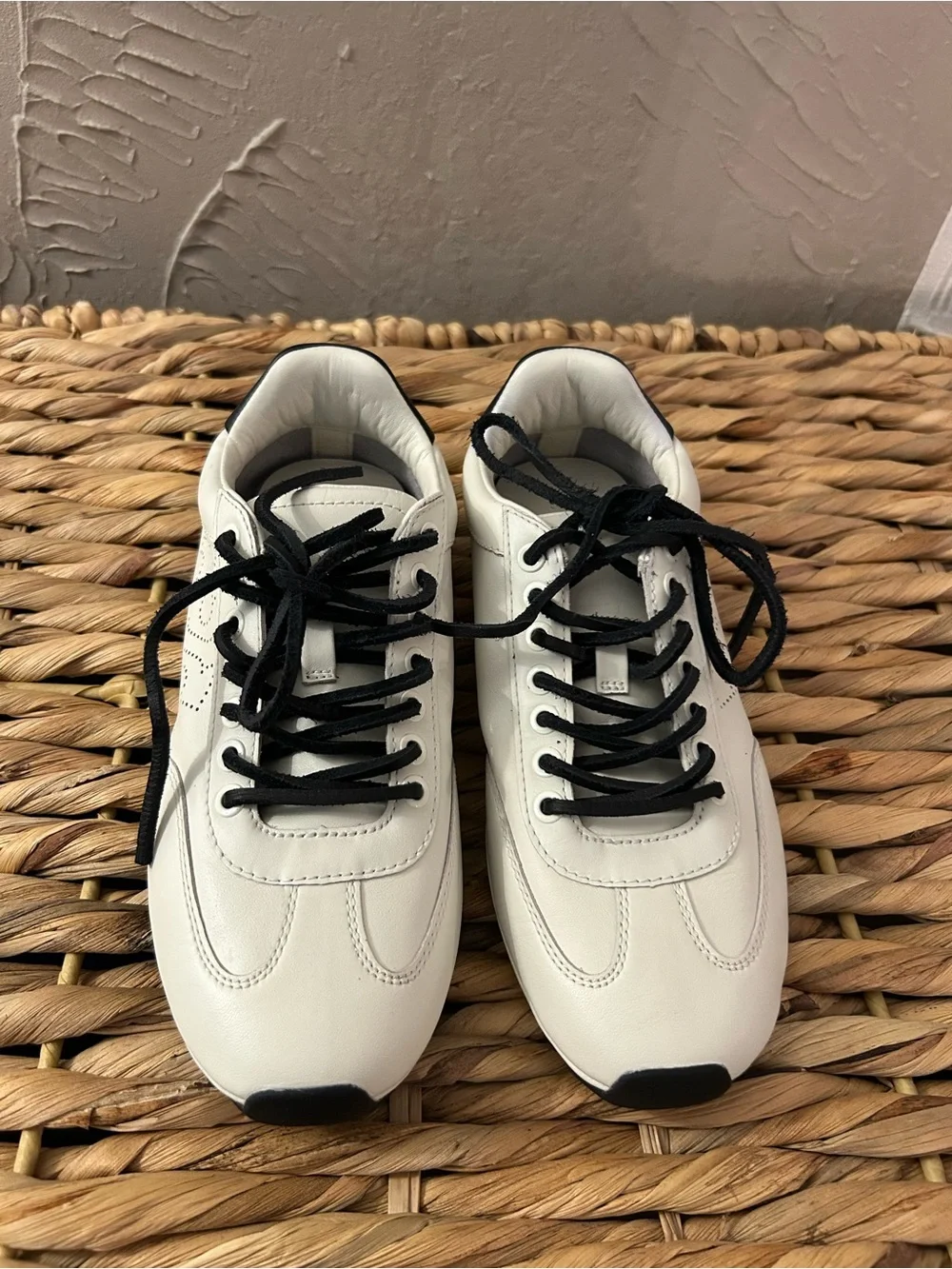 Tory Burch White Leather Sneakers with Black Accents